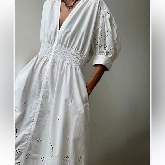 GANNI Broderie anglaise organic cotton midi dress NWT size 36/4-6 $445 - Picture 4 of 6
